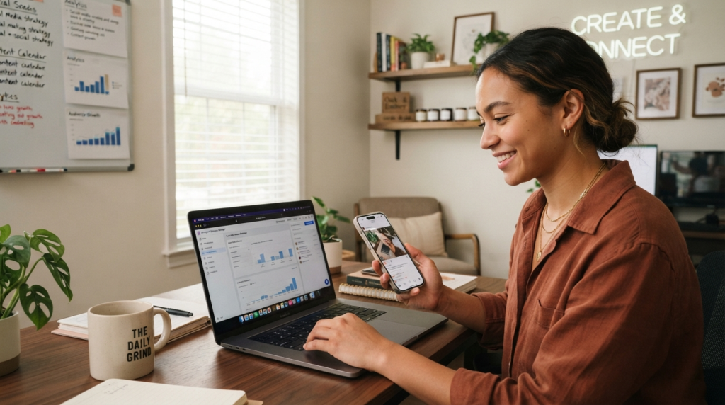 Social Media Marketing for Small Businesses: A Practical Guide Small business owner using social media marketing to grow a business